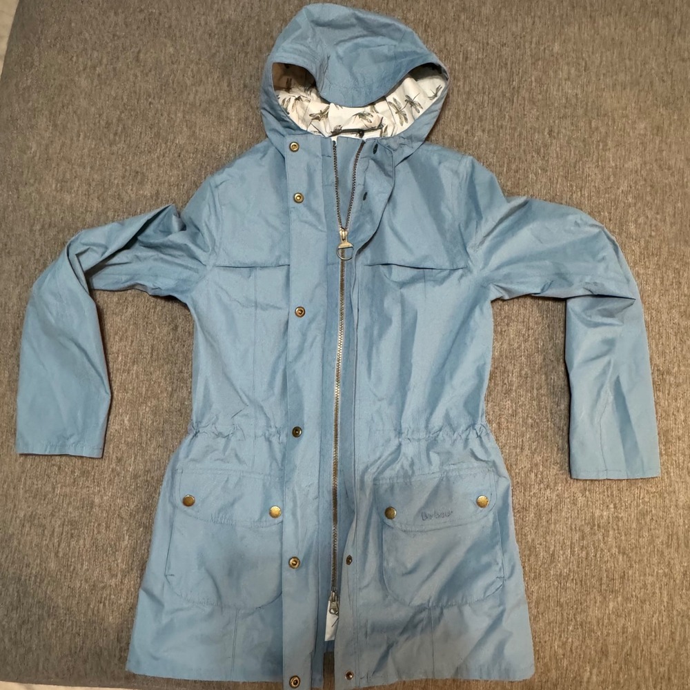 BARBOUR Waterproof Breathable Hooded Raincoat Light Blue Women's 4 $398 - Picture 6 of 12